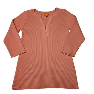 Avenue Pink Ribbed 3/4 Length Sleeve Cotton Sweater 14/16
